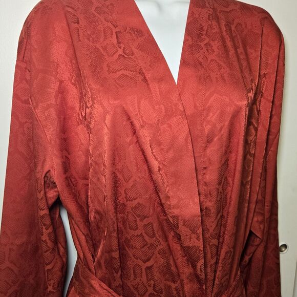 Savage x Fenty Snakeskin Kimono Jacquard Belted Long Robe Rust Orange XS - Picture 3 of 5
